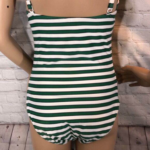 Green & White Striped Swimsuit Built In Bra See Measurements - Picture 12 of 15